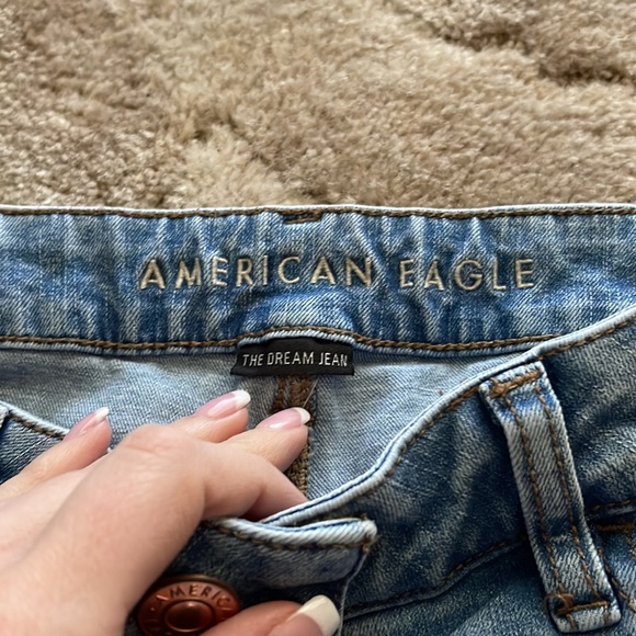 American Eagle Jeggings. Light blue in color with holes down both legs. - Picture 4 of 6